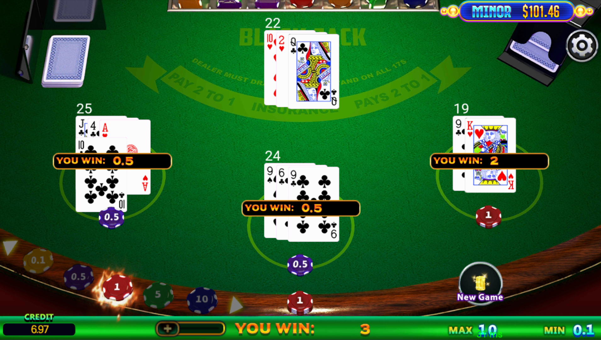 Blackjack card game interface
